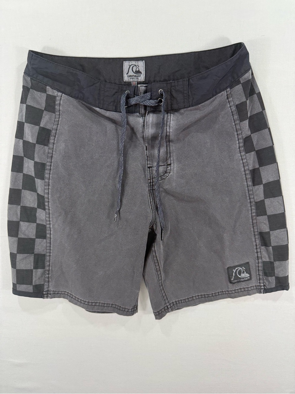 Quiksilver Men’s Gray Swim Shorts with Black Checkerboard Panels